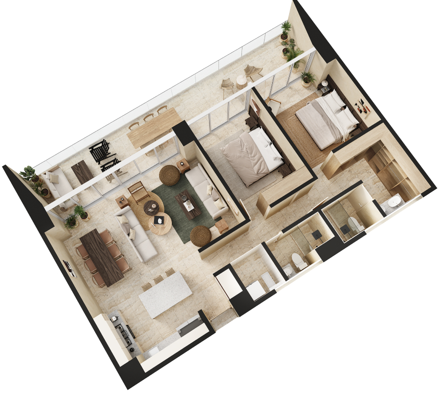 Departamento familiar <strong>con vista diagonal, al mar o al jardín</strong>